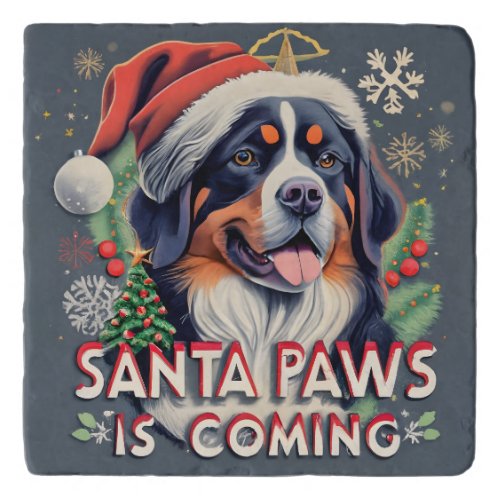 Santa Paws Is Coming Bernese  Dog Christmas Trivet