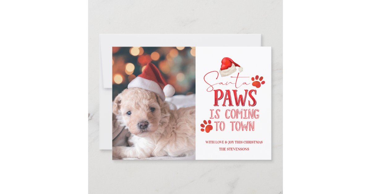 Santa Paws is Coming to Town Christmas Photograph Holiday Card | Zazzle.com