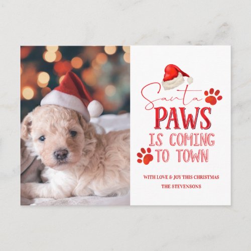 Santa Paws is Coming to Town Christmas Photograph Holiday Postcard