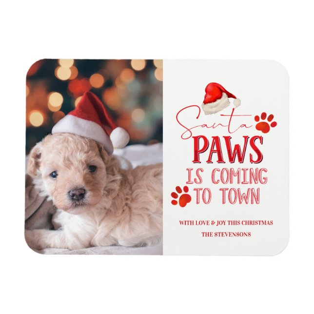 Santa Paws is Coming to Town Christmas Photograph Magnet (Horizontal)