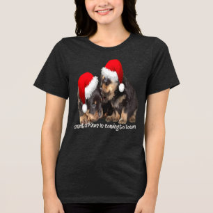 Santa Paws Is Coming To Town Cute Rottweiler Xmas Tri-Blend Shirt