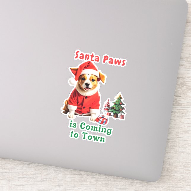 Santa Paws is Coming to Town Festive Pet Sticker (Detail)