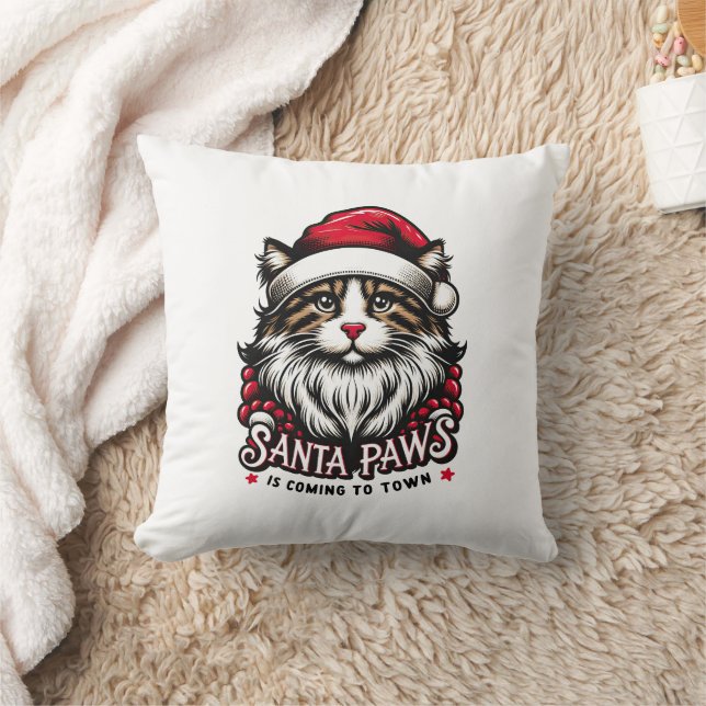 Santa Paws Is Coming To Town Throw Pillow (Blanket)