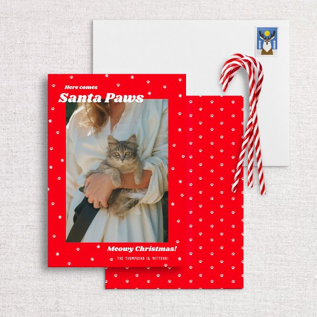 Santa Paws Meowy Christmas Holiday Cat Photo Card (Creator Uploaded)