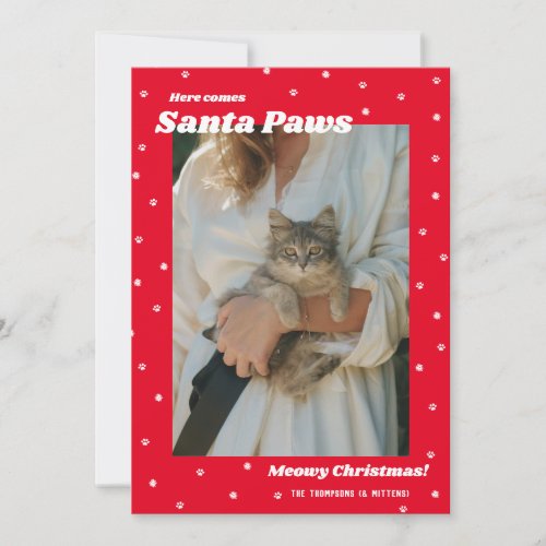 Santa Paws Meowy Christmas Holiday Cat Photo Card