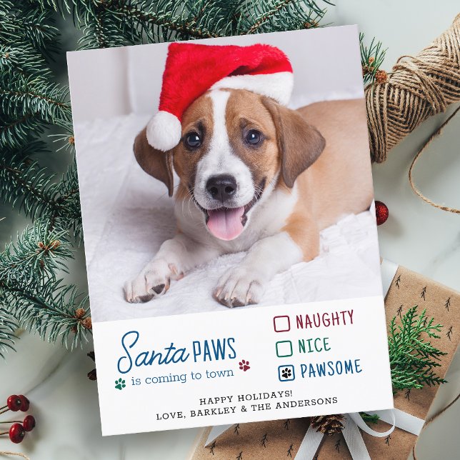 Santa Paws Naughty Nice Dog Pet Photo Holiday Postcard (Creator Uploaded)