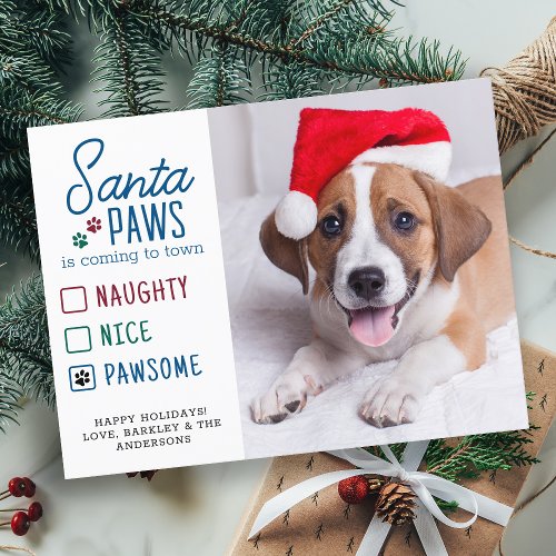 Santa Paws Naughty Nice Pet Dog Photo Holiday Postcard