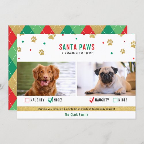 Santa Paws Naughty or Nice Two Dog Photo Card