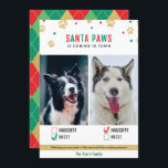 Santa Paws Naughty or Nice Two Dog Photo Card<br><div class="desc">Cute "Santa Paws is coming to town" two dog Christmas photo card with naughty or nice checkmarks.</div>