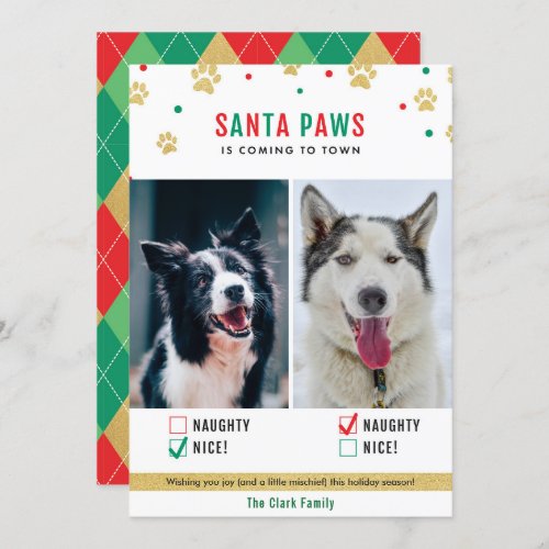 Santa Paws Naughty or Nice Two Dog Photo Card