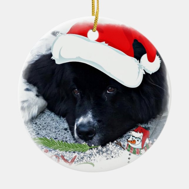 Santa Paw's Newfoundland Holiday gifts Ceramic Ornament (Front)