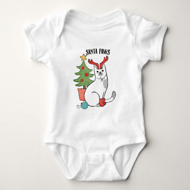 Santa Paws | Reindeer Cat Baby Bodysuit (Front)