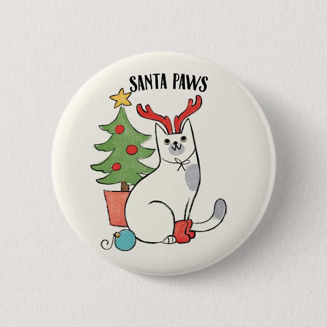 Santa Paws | Reindeer Cat Button (Front)
