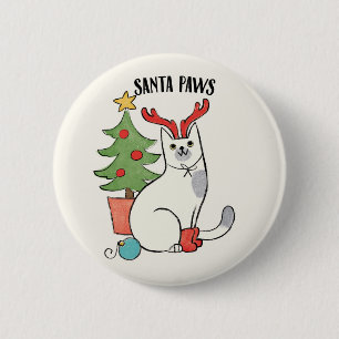 Santa Paws Reindeer Cat Button
