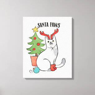 Santa Paws Reindeer Cat Canvas Print