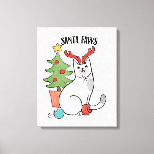 Santa Paws  Reindeer Cat Canvas Print
