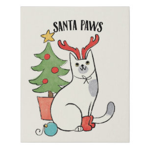 Santa Paws Reindeer Cat Faux Canvas Print