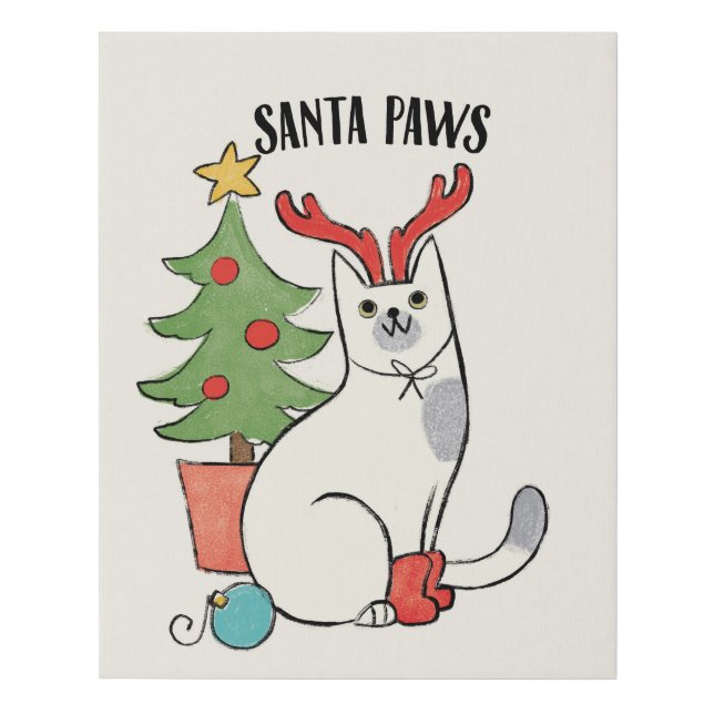 Santa Paws | Reindeer Cat Faux Canvas Print (Front)