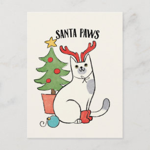 Santa Paws Reindeer Cat Postcard
