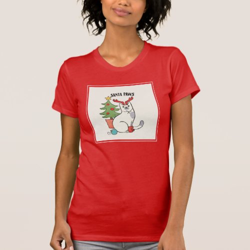 Santa Paws  Reindeer Cat T_Shirt