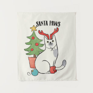 Santa Paws Reindeer Cat Tapestry
