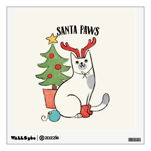 Santa Paws  Reindeer Cat Wall Decal