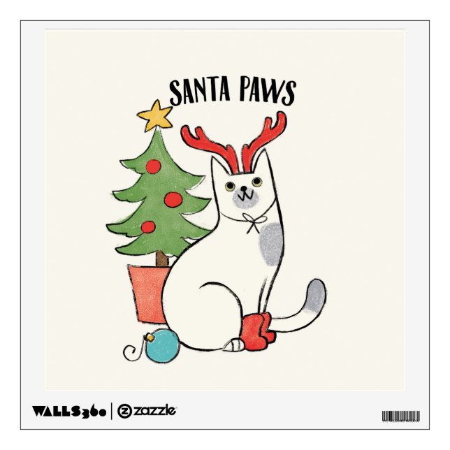 Santa Paws | Reindeer Cat Wall Decal (Front)