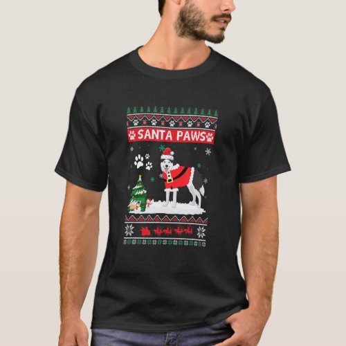 Santa Paws Siberian Husky Merry Christmas Dog Xmas T-Shirt