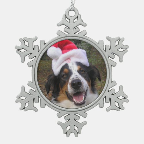 Santa Paws Snowflake Pewter Christmas Ornament