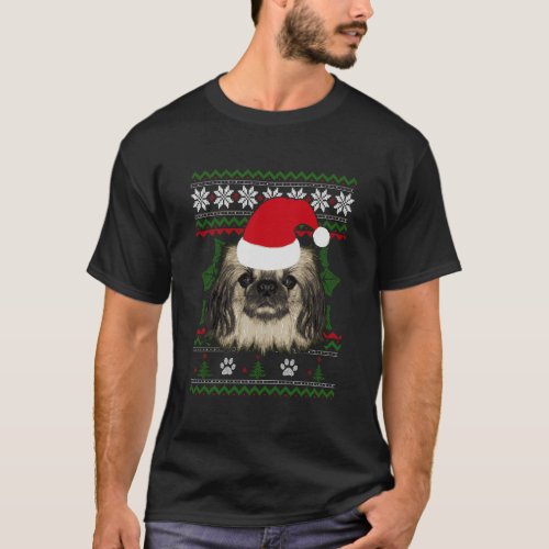 Santa Pekingese Dog Holiday Ugly Christmas Graphic T_Shirt