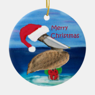 Santa pelican Holiday Christmas ornament