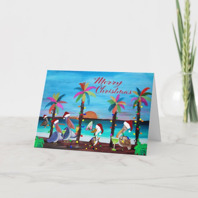 Santa pelicans Holiday Christmas cards. Thank You Card (Front)