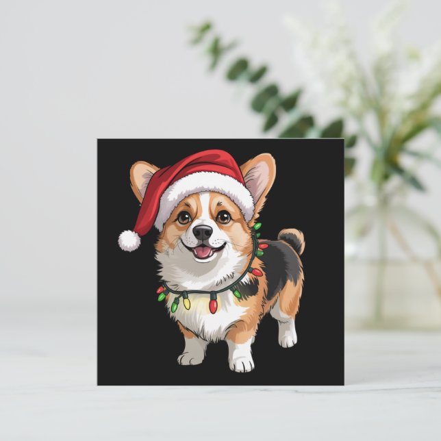 Santa Pembroke Welsh Corgi Christmas Tree Lights  Invitation (Standing Front)
