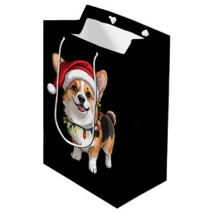 Santa Pembroke Welsh Corgi Christmas Tree Lights  Medium Gift Bag