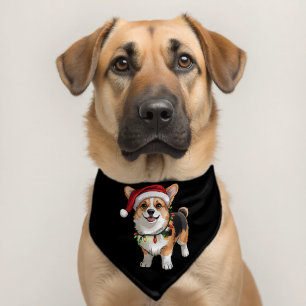 Santa Pembroke Welsh Corgi Christmas Tree Lights Pet Bandana Collar