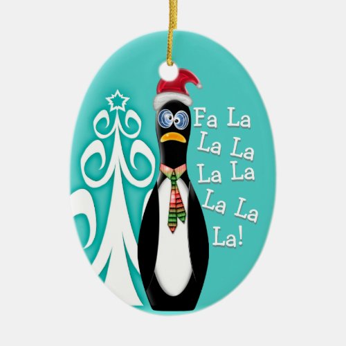 Santa Penguin All Shopped Out Personalized Ceramic Ornament