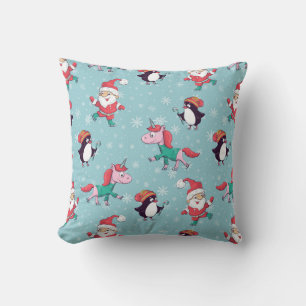 Santa Penguin And Unicorn Pattern Throw Pillow