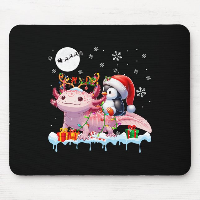 Santa Penguin Riding Axolotl Reindeer Christmas Se Mouse Pad (Front)