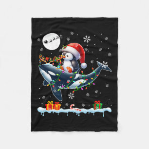 Santa Penguin Riding Orca Reindeer Christmas Sea A Fleece Blanket
