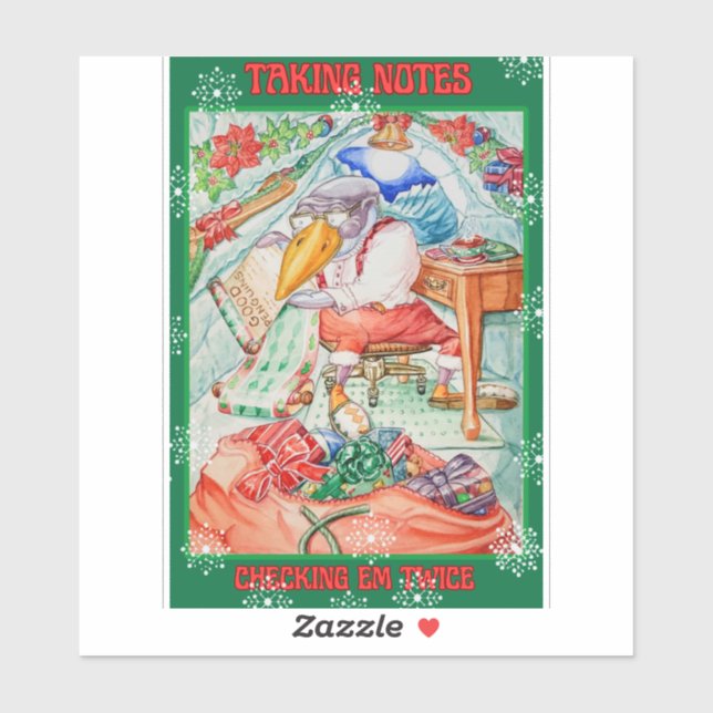Santa Penguin Taking Notes Checking Em Twice  Sticker (Sheet)