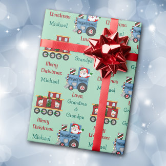Santa Penguin Train Kids Christmas Wrapping Paper