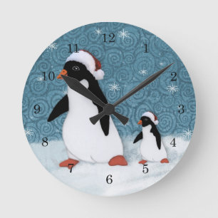 Santa Penguins Clock