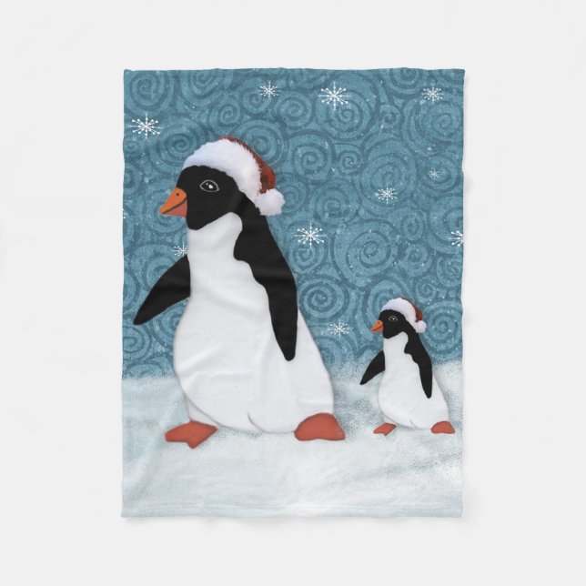 Santa Penguins Fleece Blanket (Front)