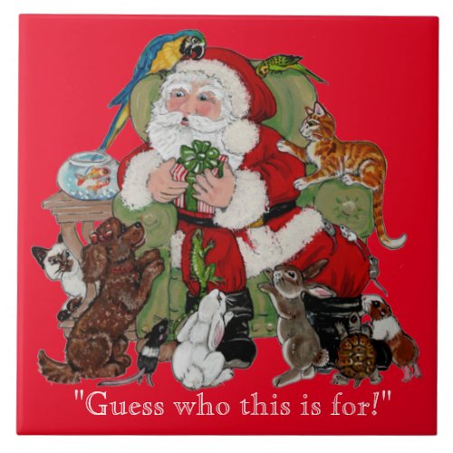 Santa  Pets Christmas Red Funny Animal Lover Ceramic Tile