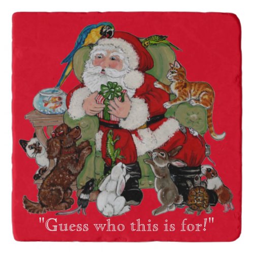 Santa  Pets Christmas Red Funny Animal Lover  Trivet