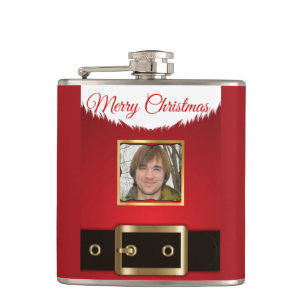 Santa Photo Vinyl Wrapped Flask