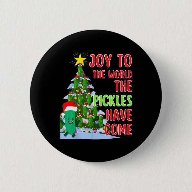 Santa Pickle Christmas Tree Lights Fun Pickle Gift Button (Front)