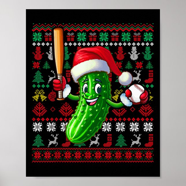 Santa Pickle Playing Baseball Xmas Player Vegan Sw Poster (Front)
