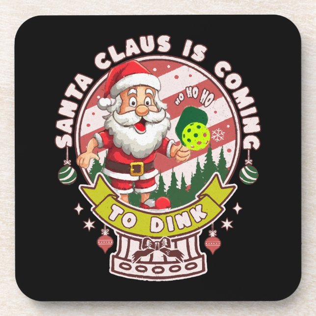 Santa Pickleball Christmas, Funny Santa  Beverage Coaster (Front)