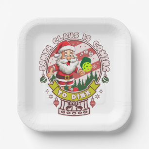 Santa Pickleball Christmas, Funny Santa Paper Plates